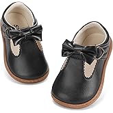 STQ Toddler Girls Dress Shoes Wide Toe Box Mary Jane Flats Zero Drop T Strap Ballet Wedding Flower Uniform School Shoe with Non-Slip