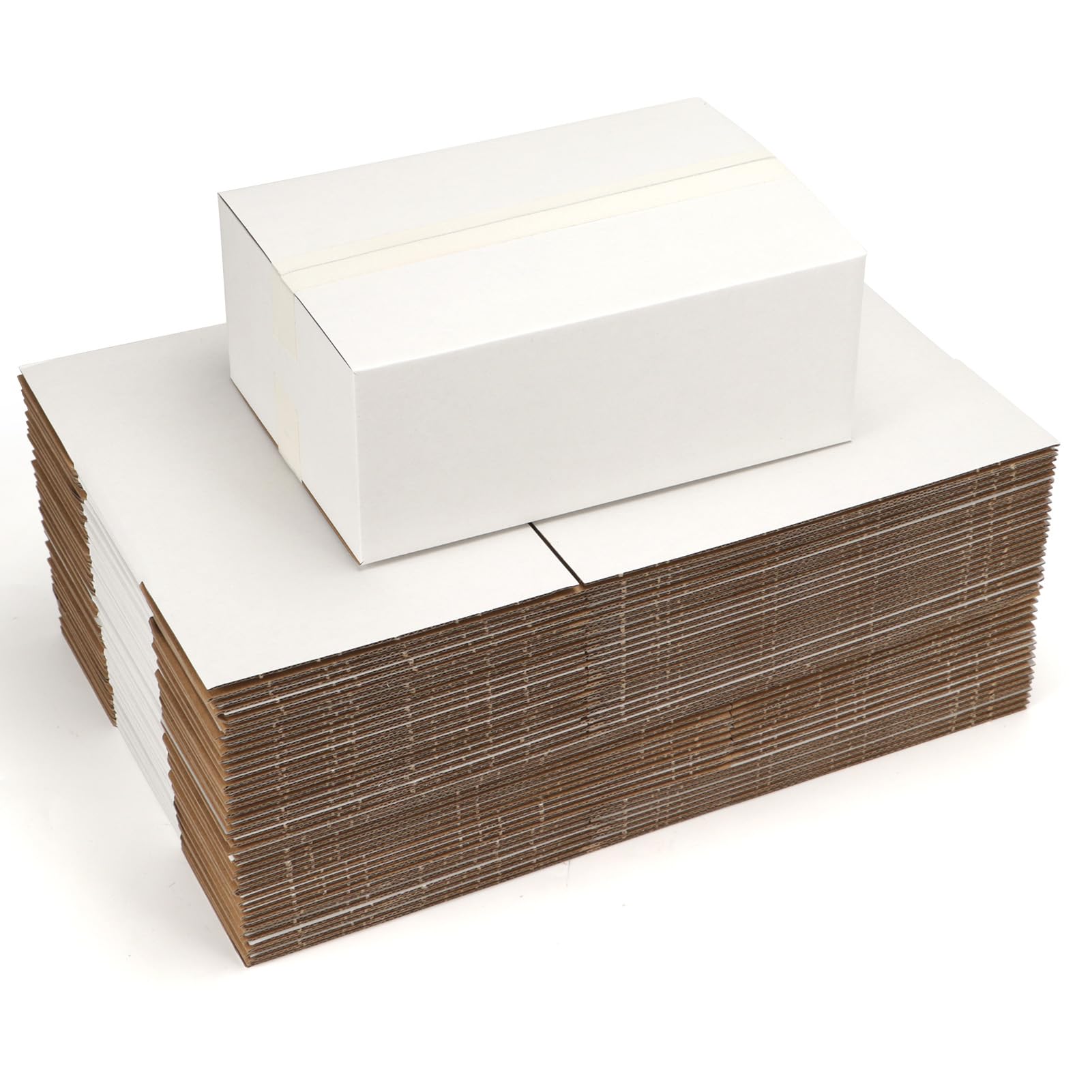 Photo 1 of 10x7x4 Shipping Boxes Set of 40, 3 Layers E Watts White Corrugated Cardboard Small Business Packing Box for Mailing, Moving