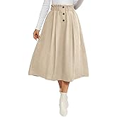 IDEALSANXUN Womens Corduroy Skirts Fall Winter High Waisted A Line Pleated Midi Skirt