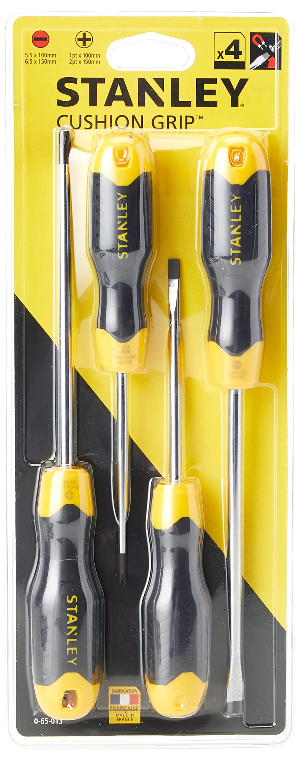 STANLEY 4 Piece Cushion Grip Screwdriver Set, Flared/Phillips,Multicolor,0-65-013