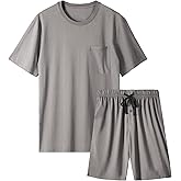 BAMBOO COOL Mens Pajama Set Sleepwear Pjs Lightweight Short Sleeve Shirts Soft Breathable Fresh Sleep Sets with Pockets S-3XL