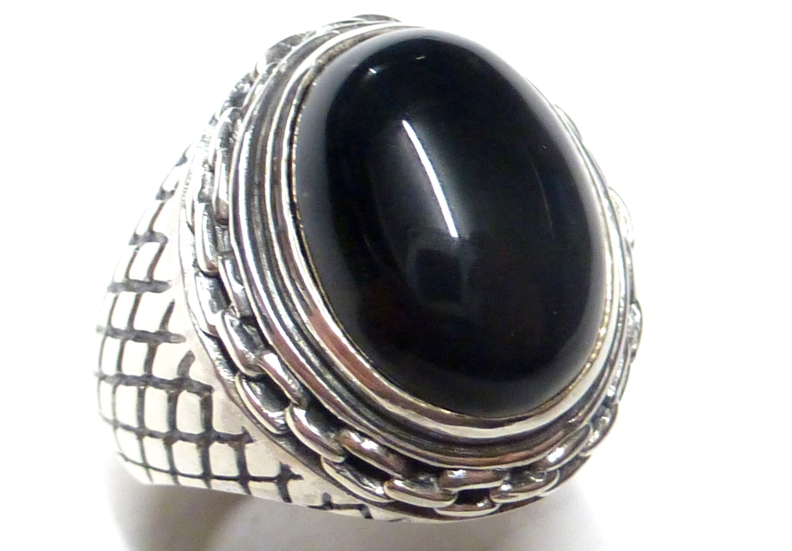 Men's Ring Silver Onyx Size 60-19.1 Solid Sterling Silver with Engraving Gift Jewellery for Men