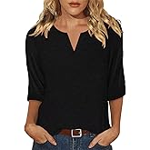 KISSMODA 3/4 Length Sleeve Shirts for Women Floral Business Shirts Tops Blouses Tops Loose Fit T-Shirts
