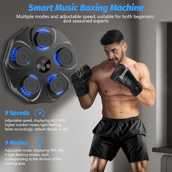TGLLM MUSIC BOXING MACHINE, INTERACTIVE PUNCHING TRAINER WITH BOXING GLOVES, LARGE SIZE WALL MOUNTED ELECTRONIC BOXING TARGET FOR ADULT KIDS, 9 MODES & 9 SPEEDS