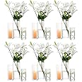 Set Of 6 Glass Cylinder Vases - Ribbed Hurricane Candle Holders For Centerpieces And Wedding Decor