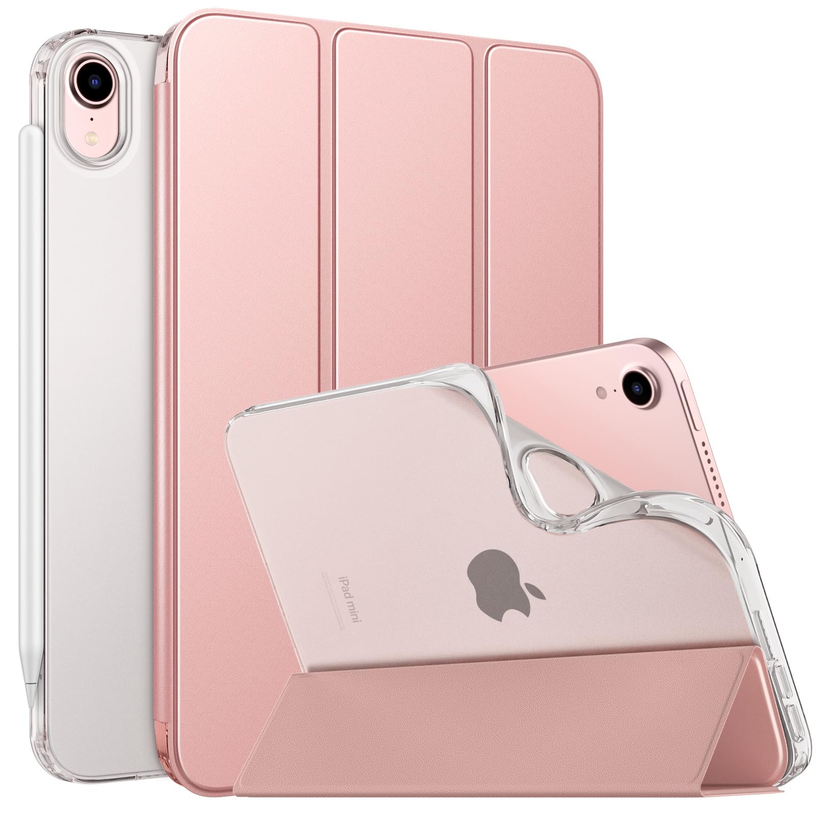 MoKo Case Fit New iPad Mini 6 2021 (6th Generation 8.3 inch), Soft TPU Translucent Frosted Back Cover Slim Smart Shell Stand Folio Case for iPad Mini, Auto Wake/Sleep, Rose Gold
