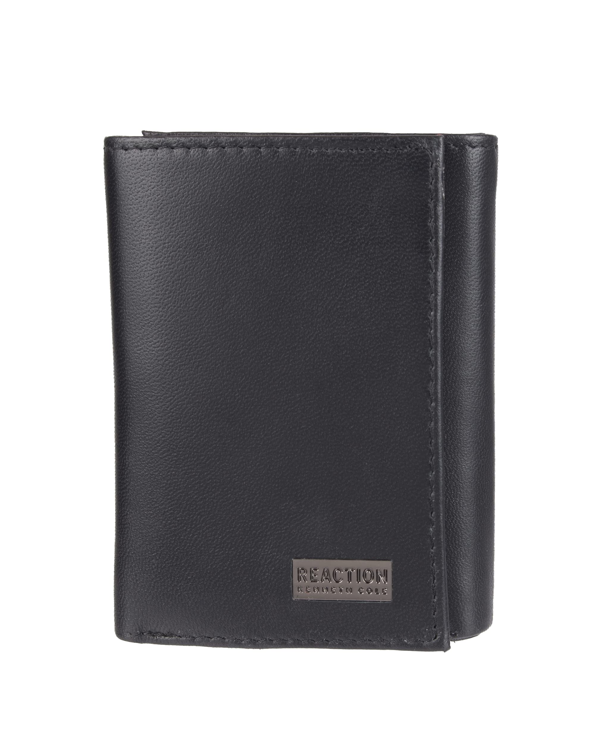 Kenneth Cole Men's Wallet-RFID Leather Slim Trifold with Id Window and Card Slots, Black Plaque, One size