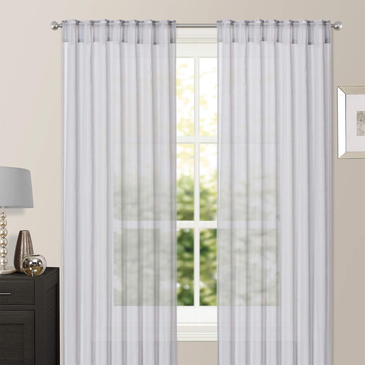 Brentfords Pair Of Sheer Woven Voile Net Curtain Plain Textured