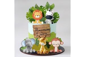 DRWATE Jungle Safari Animal Cake Topper with Lion Giraffe Monkey Elephant Zebra for Wild Animals Themed Birthday Baby Shower Party Supplies (STYLE 1)