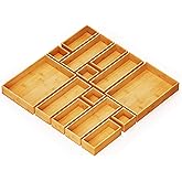 SpaceAid 14-Piece Bamboo Drawer Organizer Storage Boxes Set, Wood Tray Junk Drawer Organizers Multi-Use Divider Bins for Kitchen, Bathroom, Office Desk and Makeup Organization (14 Pack, Natural)