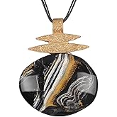 GelConnie Long Necklaces for Women Boho Large Pendant Necklace Casual Bohemian Brown Leather Choker Sweater Circle Statement Stone Necklace