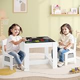 Lestarain Children's Table and Chair Set with Storage, White + Grey view 2