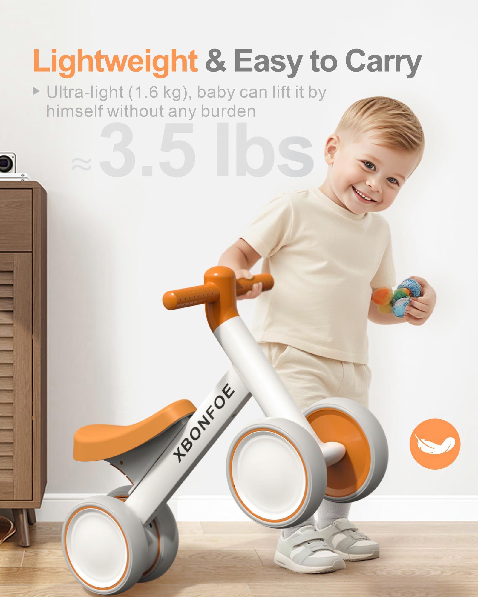 Baby Balance Bike for 1 Year Old Boys Girls, 10-24 Month Toddler Balance Bike, Baby Bike with No Pedal 4 Silence Wheels, First Ride on Toys with Adjustable Soft Seat, First Birthday Gifts