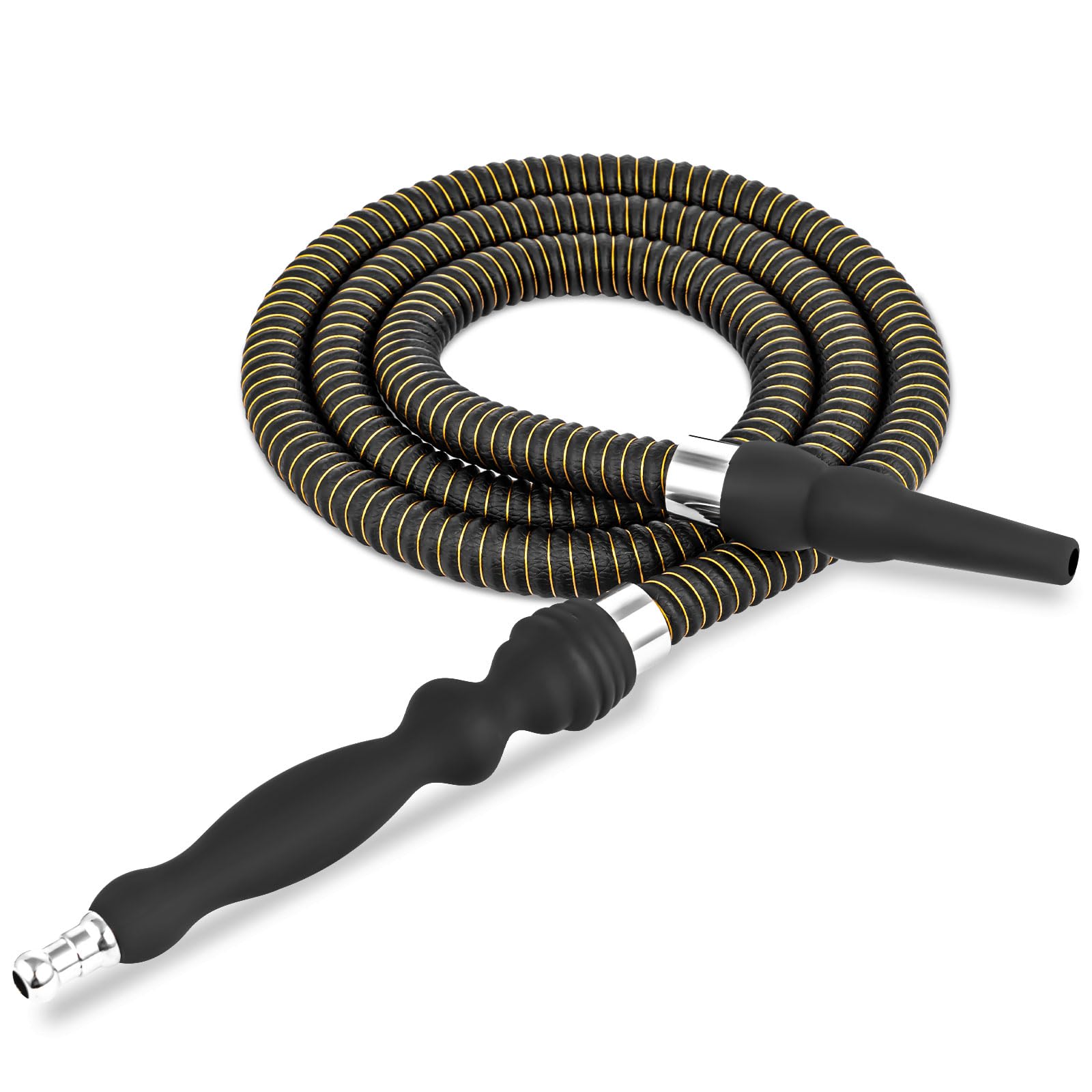 Photo 1 of Hookah Hose Shisha Hose Washable Soft Touch Rubber Handle Alloy Tip Leather Wrapped 60'' Shisha Hookah Hose Perfect Fit Hookah Set (Black Hose)