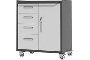 BIZOEIRON Metal Storage Cabinet with Wheels, Rolling Tool Cabinet with Adjustable Shelve, Locking Garage Storage Cabinet with 4 Drawer and 1 Door for Tools, Assembly Required (Black/Grey)