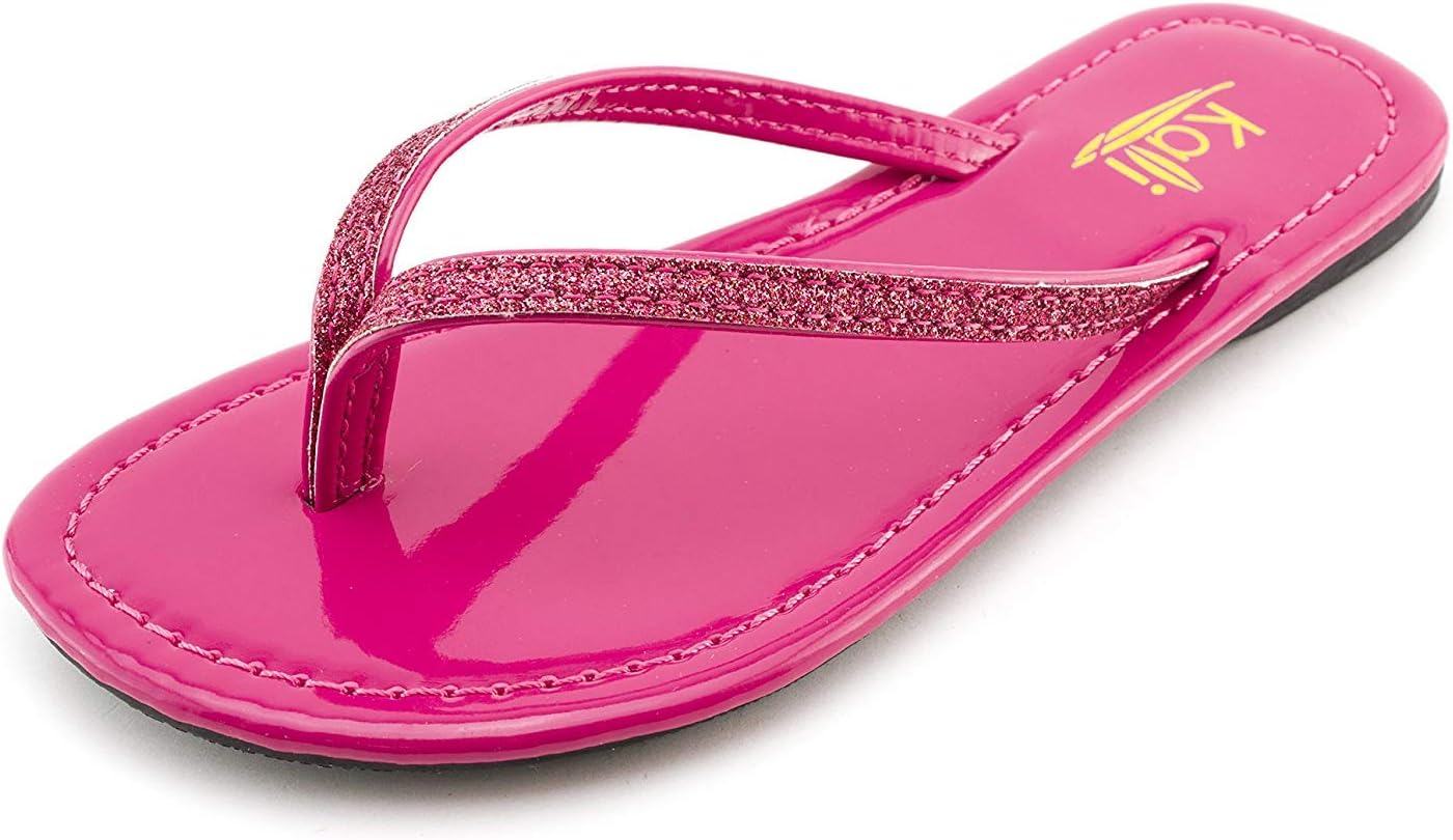 Kali Footwear Girl's Focus Jr. Patent Flip Flop Flat Glitter Sandals