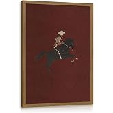 RLKHG Wood Framed Skeleton Cowboy Wall Art, Vintage Western Skeleton Riding Horse Poster Print, Gothic Rustic Ranch Wall Decor, Dark Western Cowboy Artwork for Bedroom Living Room 12x16 Inch