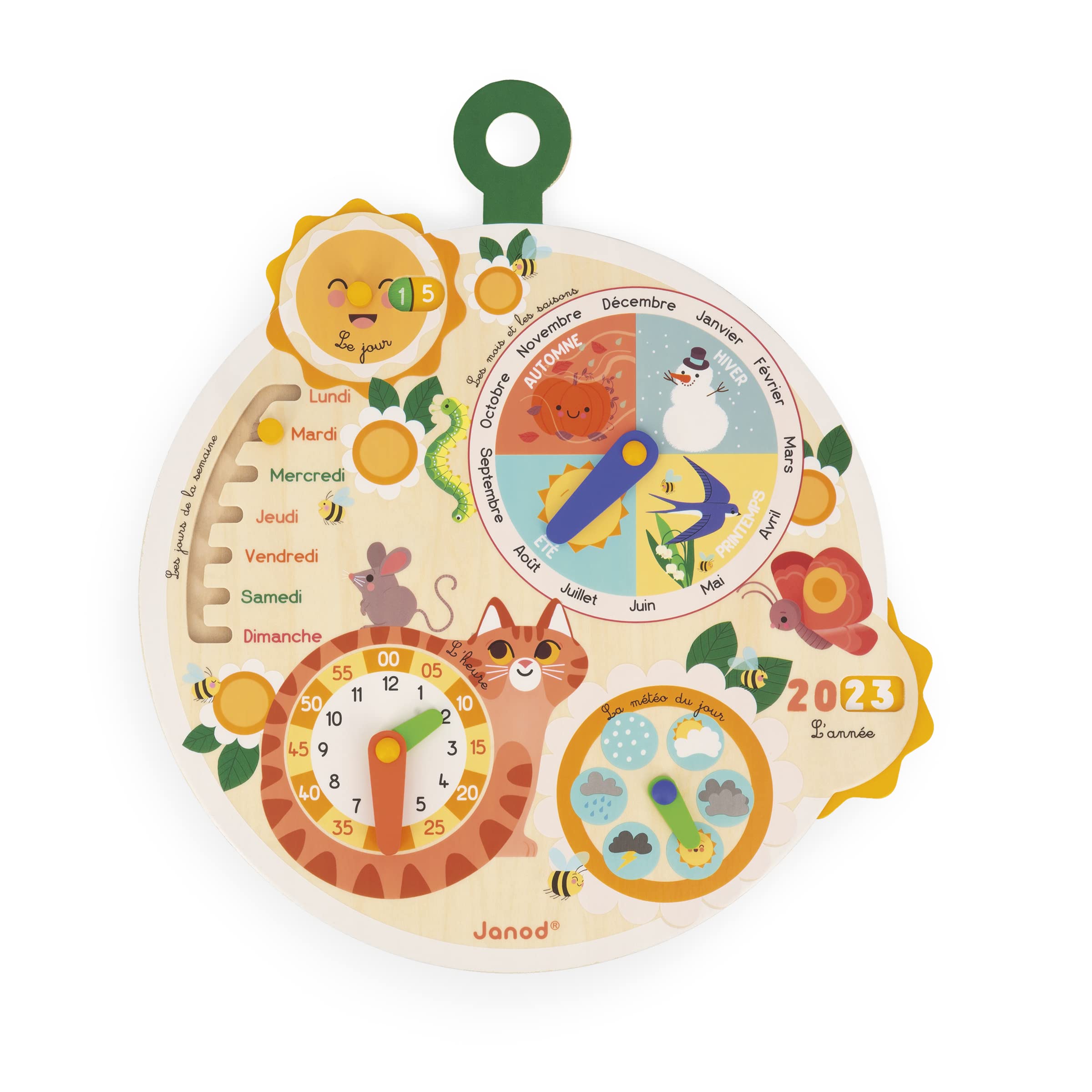 Janod - FSC Wood Time Wheel - Children’s Educational Calendar - Educational Game - FSC Wooden Toy - 3 Years +, J09623
