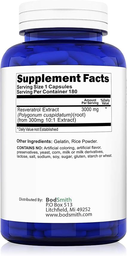 Amazon Com Resveratrol 3000mg Equivalency Per Capsule Max Strength 180 Pills Over A 6 Month Supply Antioxidant Supplement Extract Resveratrol Pills May Help With Heart Health Health Personal Care