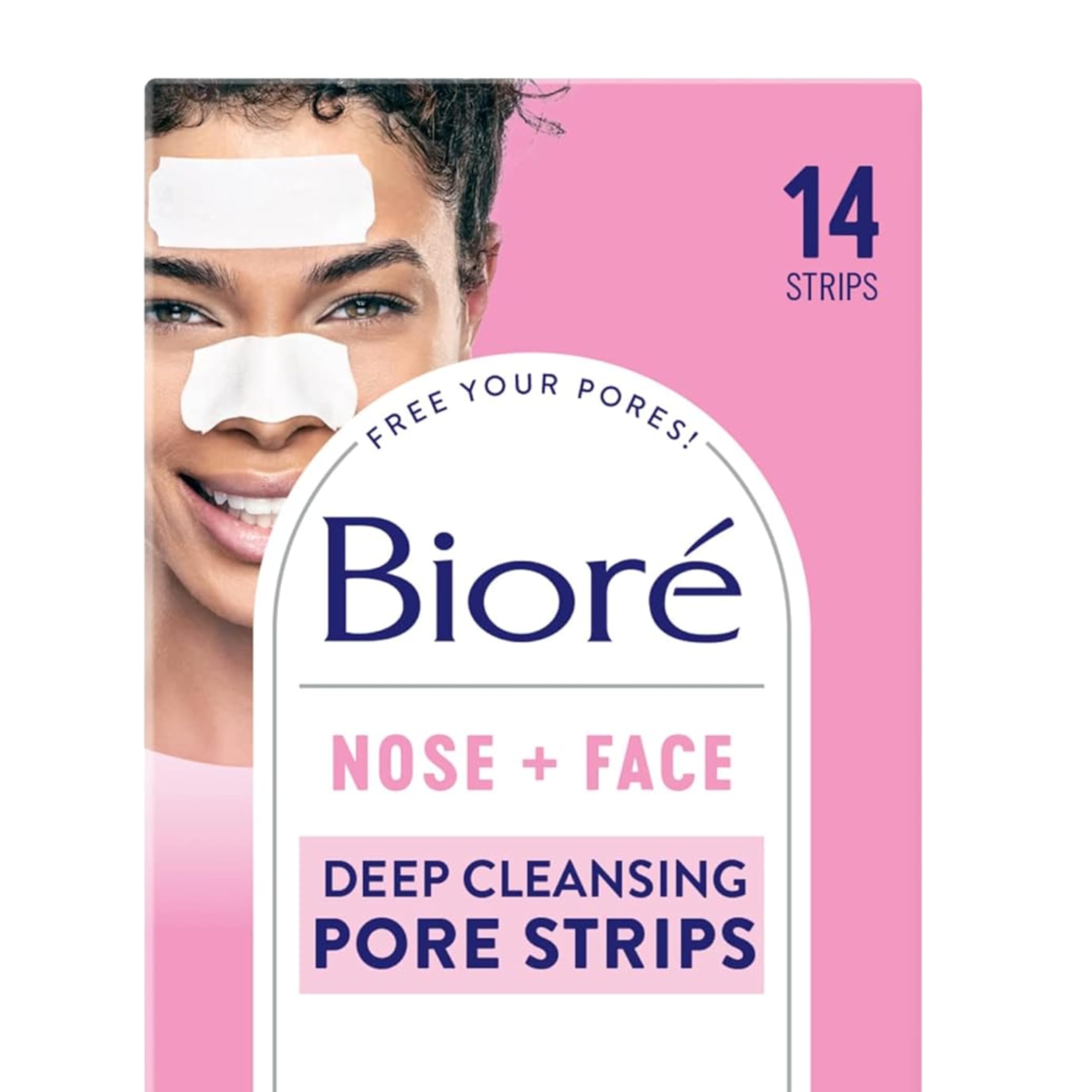 Bioré Nose+Face Blackhead Remover Strips, Deep Cleansing Strips for Nose, Chin, or Forehead, Instant Blackhead Removal and Pore Unclogging, Oil-free, Non-Comedogenic Use, 14 Count