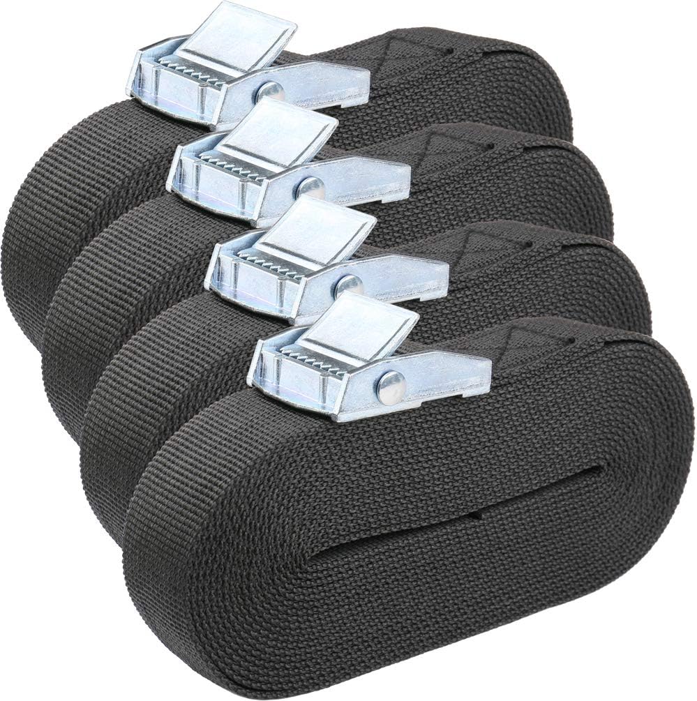 KUMAU 4 Pcs Tensioning Belts 5M x 25mm Heavy Duty Ratchet Tie Down Lashing Straps Adjustable Cam Buckle for Car Luggage Cargo Trailer Motorcycle（Black）