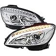 Spec-D Tuning Chrome LED Projector Headlights Compatible with 2008-2011 Mercedes Benz W204 C-Class, Left + Right Pair Headlamps Assembly
