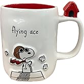 Rae Dunn x Peanuts Coffee Mug, Flying Ace - Red Interior