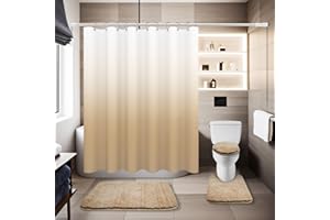 BAAHRNOM Beige Bathroom Sets with Shower Curtain and Rugs Waterproof Shower Curtain 1 Piece and Soft Bathroom Rugs 3 Piece for Luxury Bathroom Decor