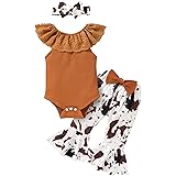 YOUNGER TREE Newborn Infant Baby Girl Clothes Outfits Romper Bodysuit Floral Cow Print Pants Headband 3Pcs Summer Clothes Set