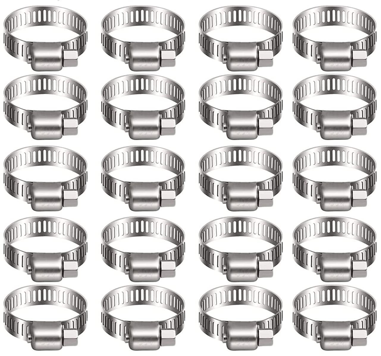 Litensh 10-16mm Stainless Steel Hose Clips, 20PCS Worm Gear Hose Pipe Clamp Adjustable Jubilee Clips, Duct Clamp Fuel Line Hose Clamps for Plumbing Automotive Pool Car Pond and Garden