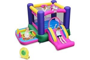 BOUNTECH Inflatable Bounce House with Ball Pit, Bouncy House for Kids Indoor Outdoor w/Large Jumping Area, Basketball Hoop, 480w Blower, Mini Bounce House for Boys Girls Backyard Birthday Party Gifts
