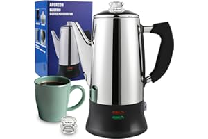 APOXCON Electric Coffee Percolator Stainless Steel Coffee Maker with Heat Resistant Tough Glass Clear Brew Progress Knob, Classic Coffee Pot with Keep Warm Cordless Serve Cool Touch Handle 12 Cup