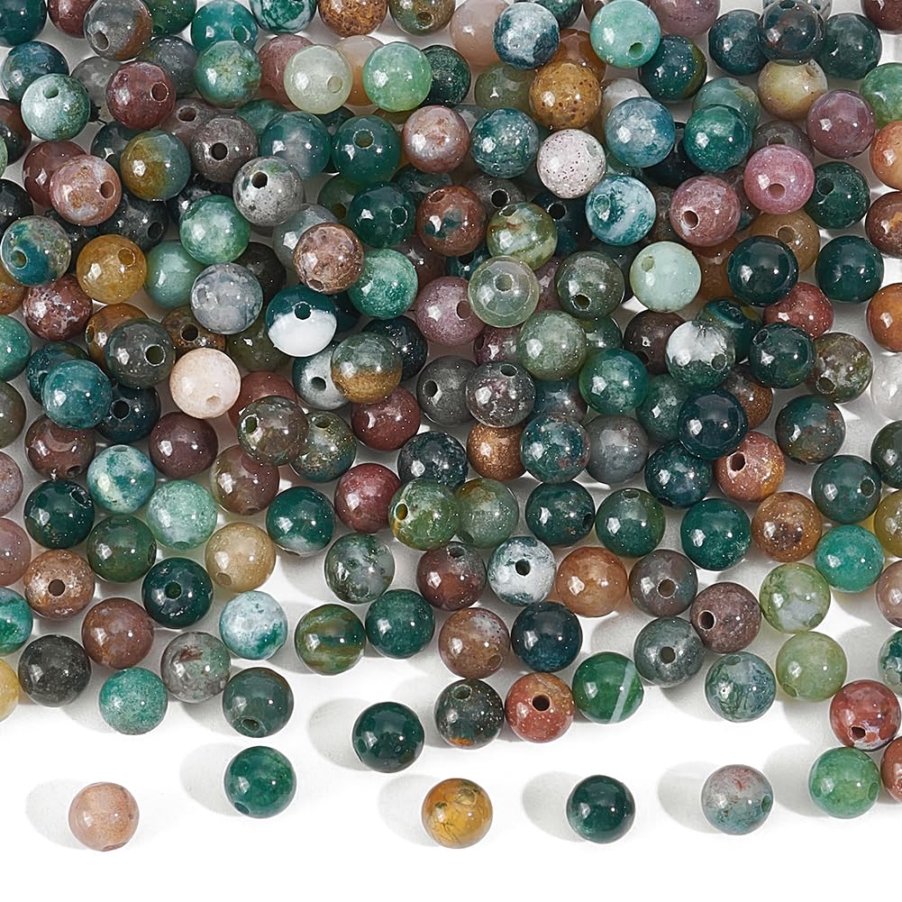 NBEADS 2.5 Strands About 212 Pcs Natural Indian Agate Beads, 4mm Smooth Round Stone Beads Loose Gemstone Beads Spacer Beads for DIY Crafts Necklace Bracelet Jewelry Making