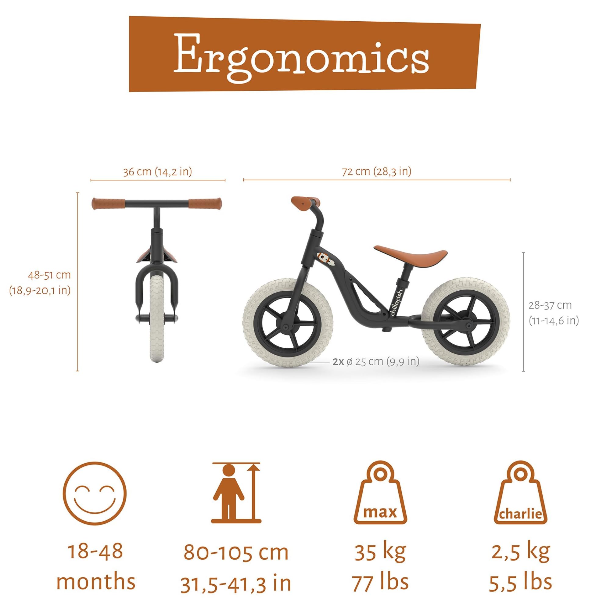 Chillafish Charlie Kids Balance Bike: Lightweight Frame, Toddler Bicycle with No-Puncture Tires, Adjustable Seat & Handle Bars, Easy Carry Handle