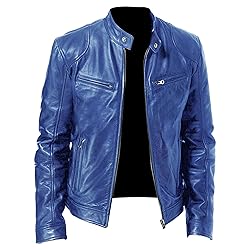 SWJGLITTR Men Slim Fit Motorcyle Leather Jacket