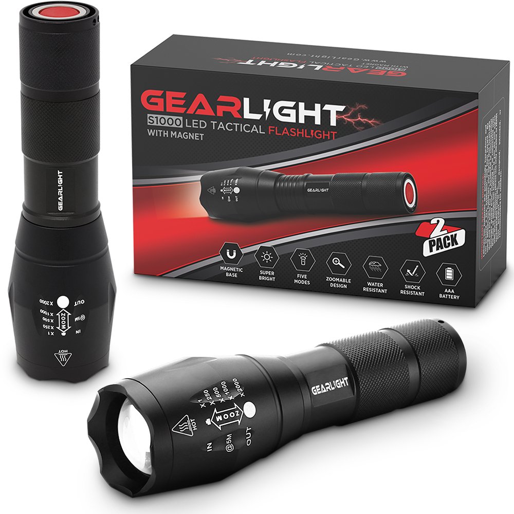 GearLight LED Tactical Flashlight S1000 [2 PACK] High Lumen, Zoomable