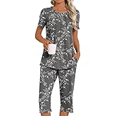 Addtoo Womens Summer 2 Piece Pajama Sets 2026 Casual Loungewear Short Sleeve Sleepwear with Pockets