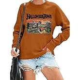 QIANRUO Halloween Town Est 1998 Sweatshirt Women Halloween Horror Spooky Graphic Tees Casual Fall Long Sleeve Pullover Tops