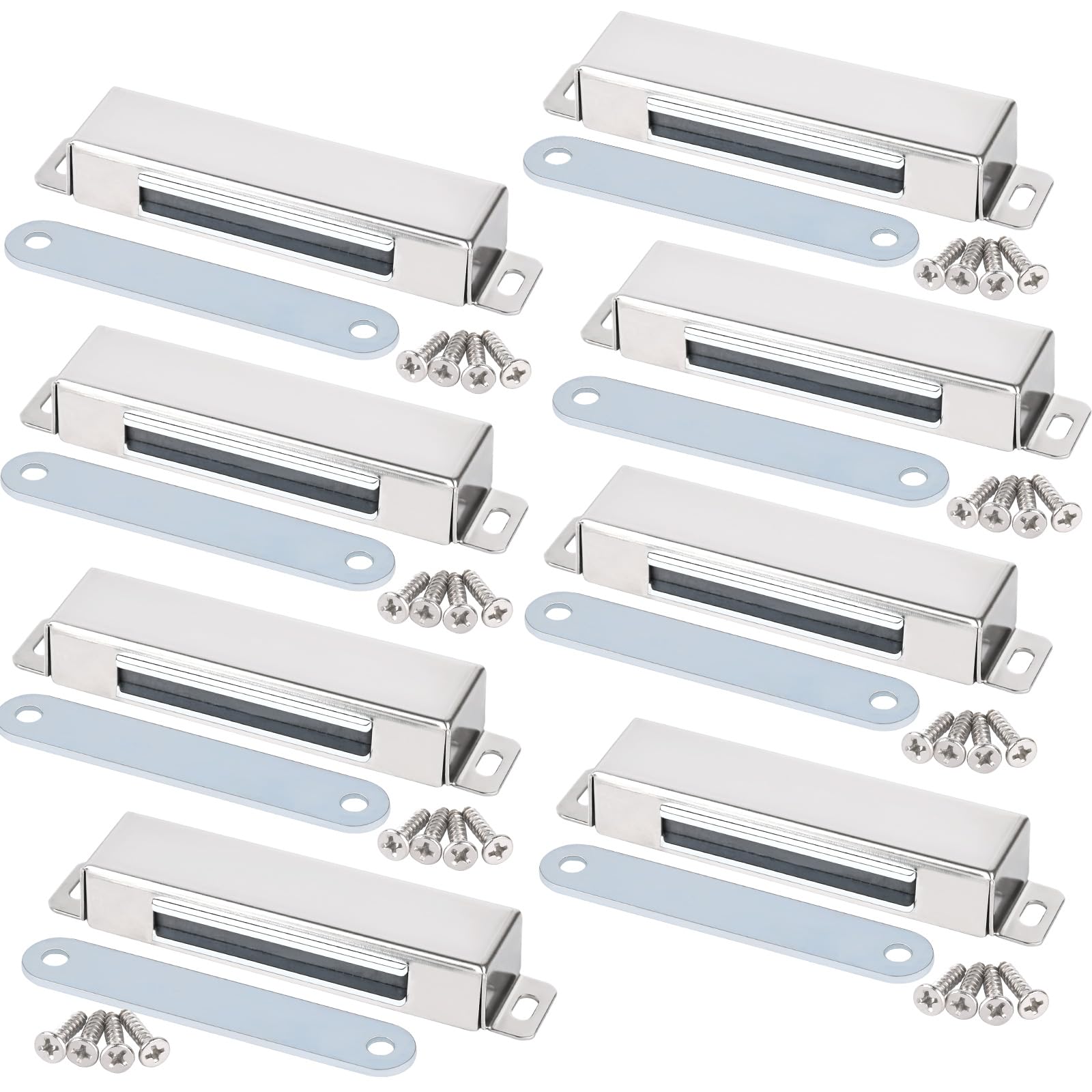 MIN CI 8 Pack Magnetic Door Catch, Magnetic Cupboard Catches 45kg Pull Strong Magnets Heavy Duty Stainless Door Magnets Neodymium Magnetic Catches for Cupboards Kitchen Bathroom Wardrobe
