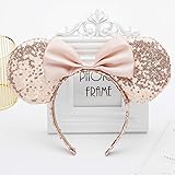Cosplay Costume Minnie Ears Headband,Sequin Mouse Ears Headband One Size Fit All (Gold）