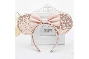 Seamoy Rose Gold Minnie Ears Headband,Sequin Gold Mouse Ears Bow Headband, Mice Ears, Princess Headwear for Girls Women Adult Kids Birthday Party(Gold)