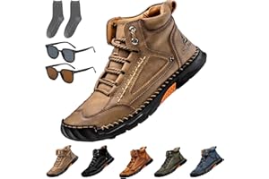 YUSPOER Sawbehind Mens Wide Shoes, Handmade Leather Boots, Outdoor Leather Boots, Waterproof, Arch Support, Spacious Toe Box