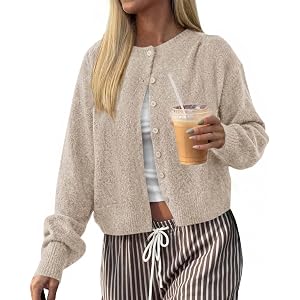 KIRUNDO Cardigan Sweaters for Women 2026 Fall Long Sleeve Lightweight Knit | Button Front, Crewneck Drop Shoulder Business Ca