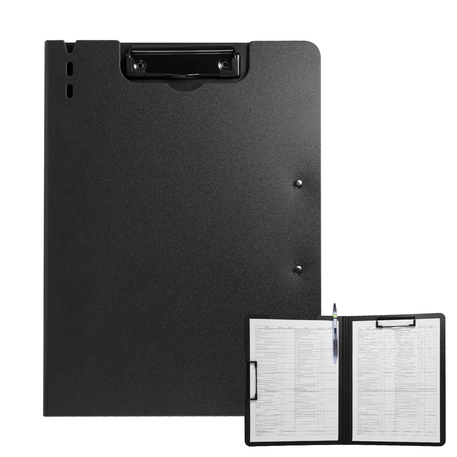 FRETONBA Clipboard A4 with Double Clips, Foldover Clip Board with Cover, Plastic Document Folder, Lightweight Personal Organiser Suitable for School, Office, Industry, Black — image 1