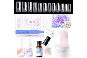 Gellen Gel Nail Extension Nail Kit, Square Acrylic Tips, Gel Top Coat, Nail Primer and Dehydrator, X Nail Kit with Everything for Nail Art Manicure