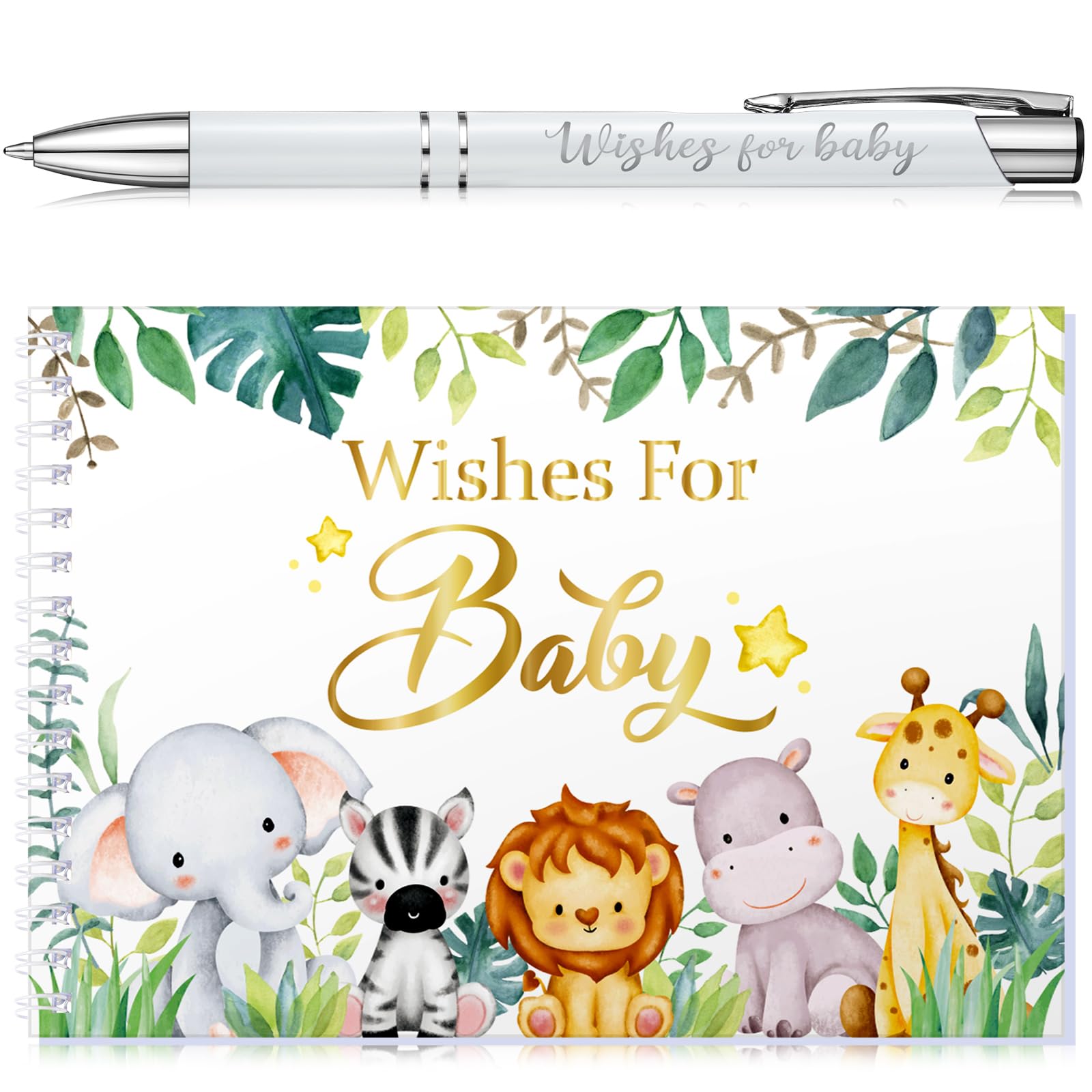 Tenare Baby Shower Book Wishes for Baby Guestbook with Pen Shower Games Advice Book Alternative Toddler Gifts(Jungle Animal)