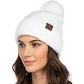 Funky Junque Beanie for Women Ultra Soft Chenille Faux Fur Pom Pom Winter Hats Warm Ski Cap Fashion