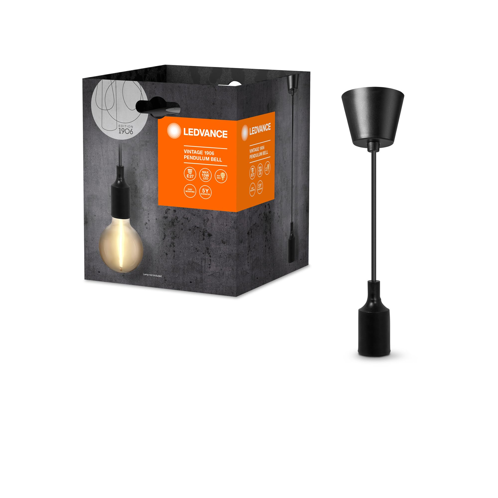 LEDVANCE Vintage 1906 Pendant Light Bell E27, Black, Max. 15W Led, E27 Base, Funnel-Shaped Canopy, Indoor Pendant Light, Combined with 1906 Vintage Or Smart Lamps
