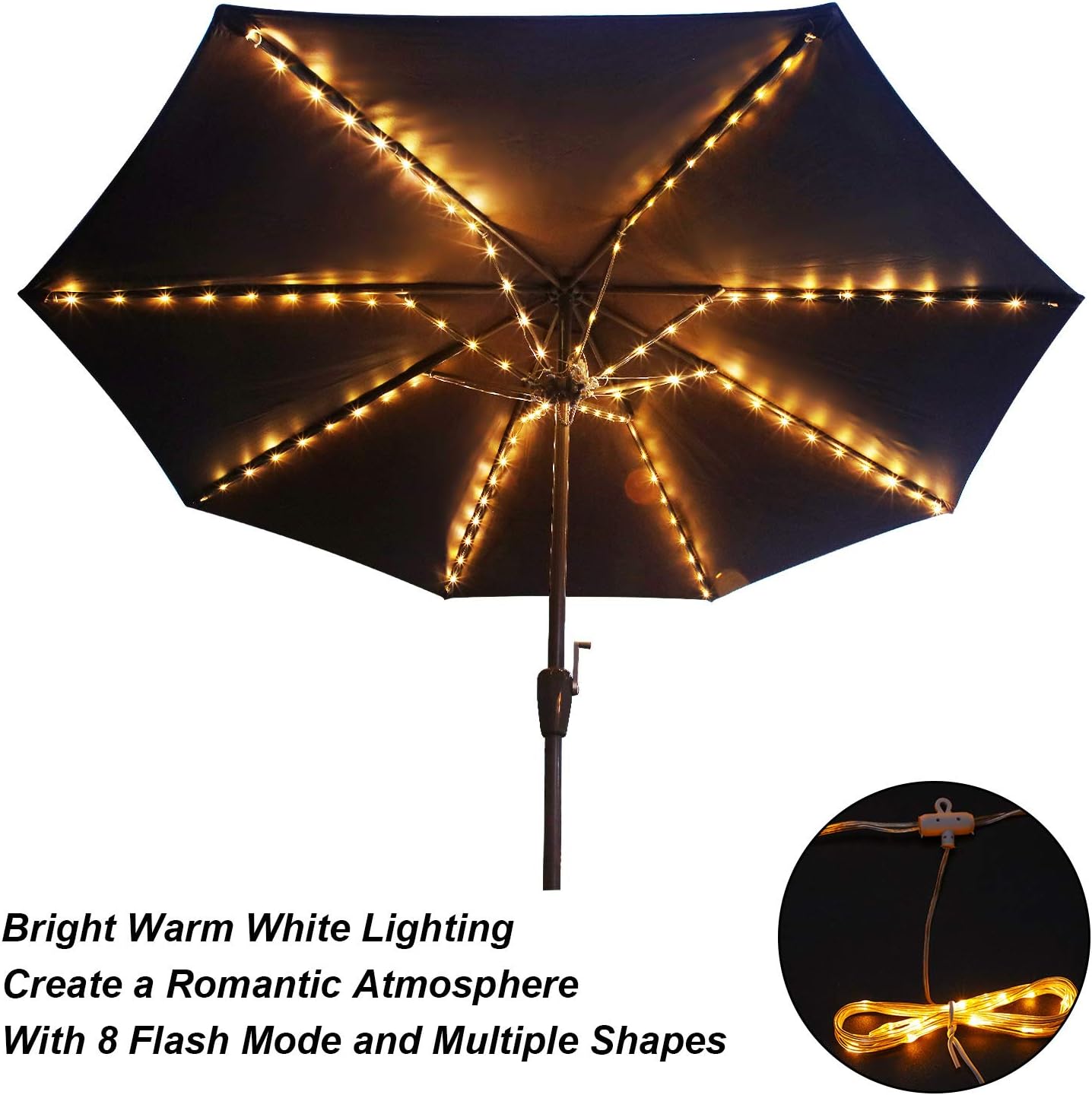 Patio Umbrella Lights Warm White String Lights with Remote Control 104 Bright LED 8 Modes Wireless Battery Operated Waterproof Outdoor Pole Lights for Patio Umbrellas Camping Tents Garden Decoration - Image 3