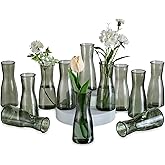Glasseam Glass Bud Vases for Centerpieces: Clear Flower Vase Set of 12 Modern Small Vases for Flowers Minimalist Cute Decorative Vases for Decor Wedding Table Dining Room Decoration Green